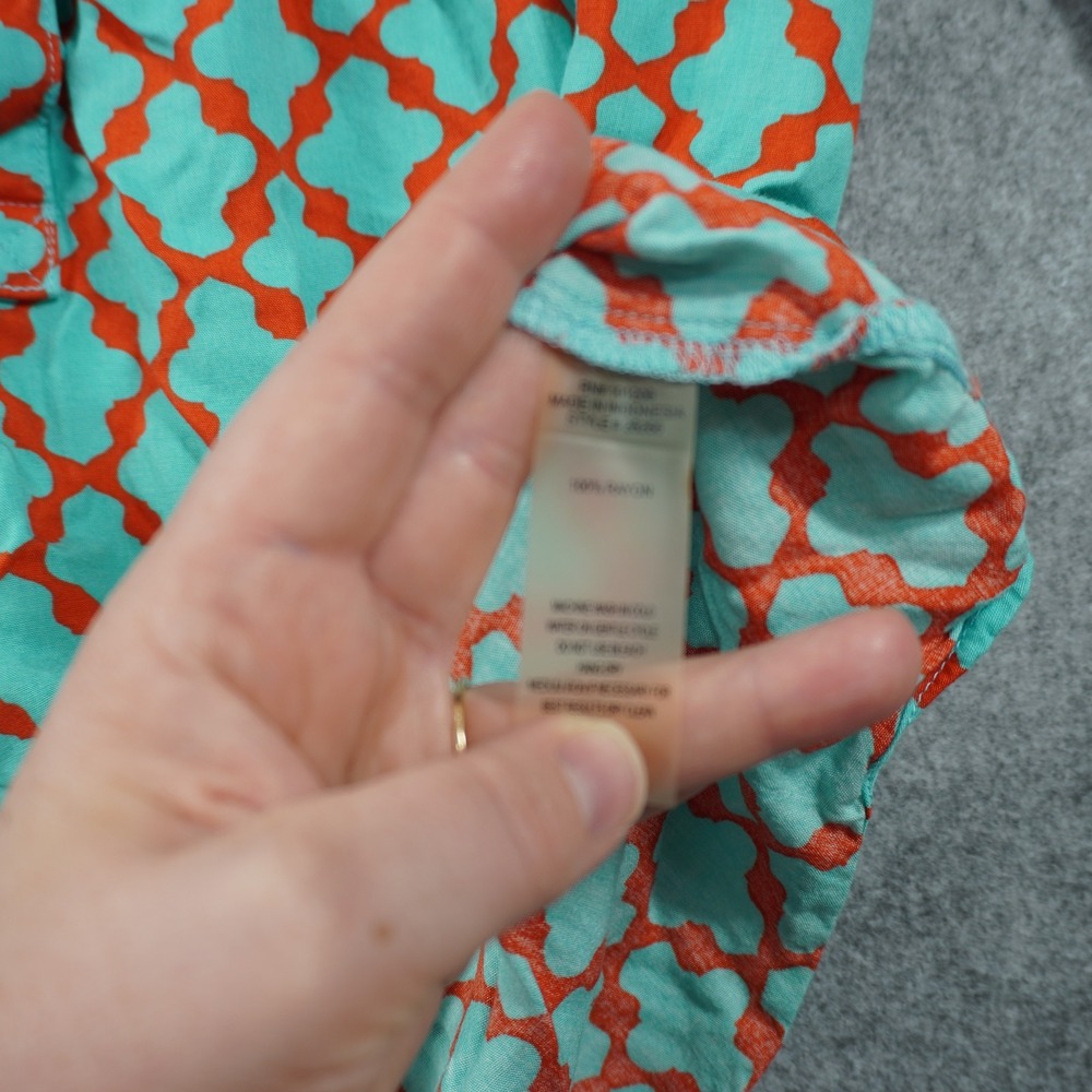Soft Surroundings Medium Teal Orange Quatrefoil Geometric Shirt Blouse Casual - Picture 5 of 6